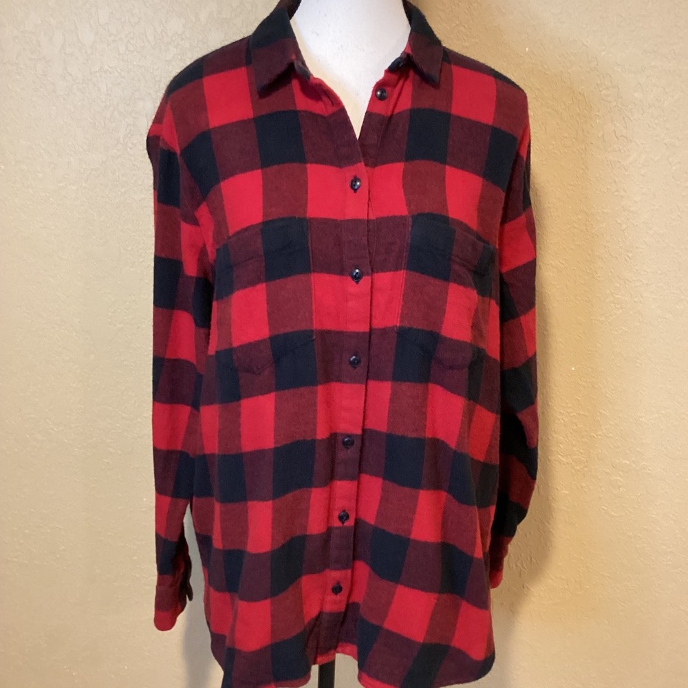Madewell Red and Black Buffalo Plaid Button Up Flannel Shirt, Size‎ Small